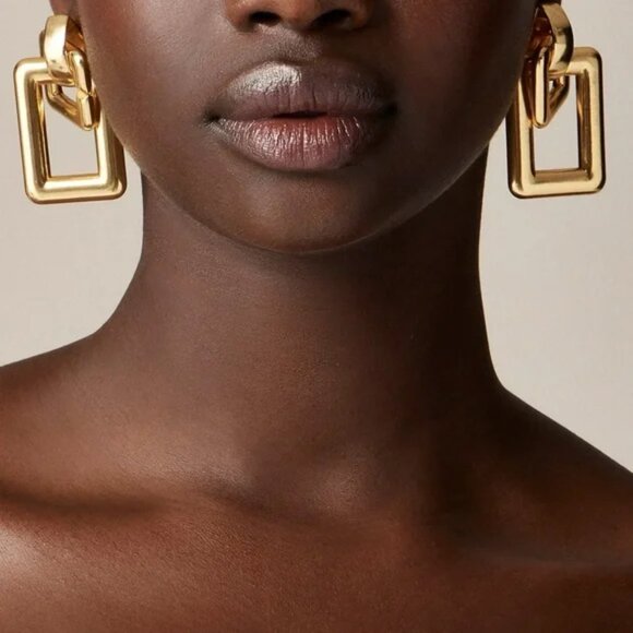J. Crew Gold Oversized Double-Square Link Earrings/NWT - Picture 3 of 12